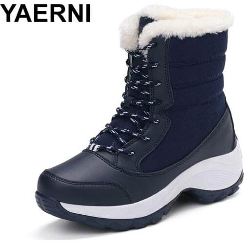 YAERNI Women Boots Waterproof Winter Shoes Women Snow Boots Platform Keep Warm Ankle Winter Boots With Thick Fur Heels Botas