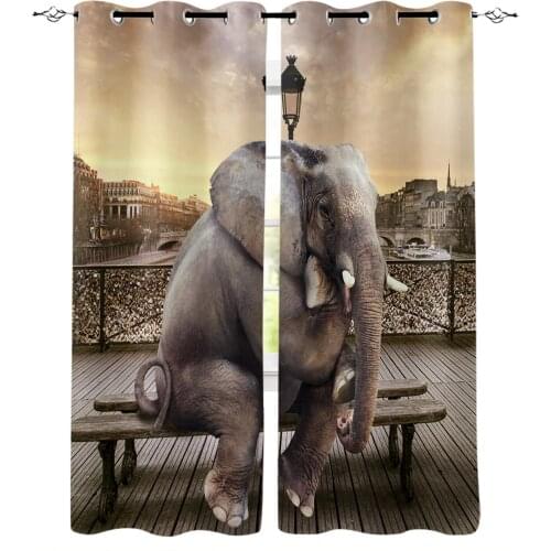 Funny Elephant Street Window Curtains for Living Room Bedroom Kitchen Modern Curtains Home Decoration Drapes Blinds