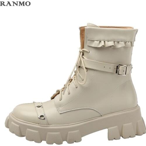 Cross Tied Ankle Boots 2021 Winter Platform Boots Chunky Heels Shoes Woman Arrival Office Lady Working Boots Winter Shoes Women