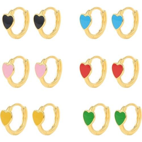 925 Sterling Silver Enamel Heart Earrings For Women Jewelry Small Hoop Earrings 2021 Trend Earrings Jewelry Accessories Kolczyki
