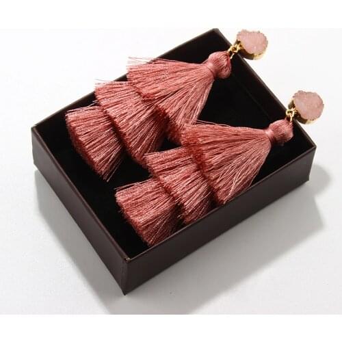 Bohemian 3 Layered Fringed Statement Tassel Earrings Good Quality Brand Hot Sale Women Natural Stone Drop Dangle Earings Jewelry