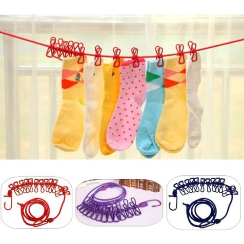 1.8m Portable Stretchy Clothesline Hanging Rope With 12 Clips Camping Equipment Travel Windproof Clothes Line Hooks Outdoor Tool