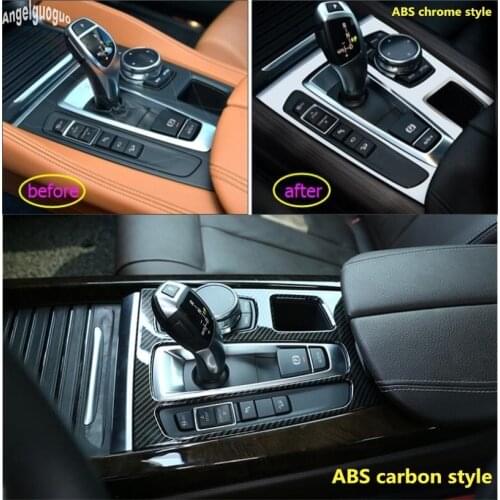 ABS carbon / chrome style For BMW X5 F15 X6 f16 Car Gear Shift P R N AUTO H Decoration Multimedia Button Sticker Frame Cover LHD