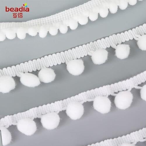White Pom Pom Trim Ball 5 Yards MINI Pearl Pompom Fringe Ribbon Sewing Lace Kintted Fabric Handmade Craft Accessories