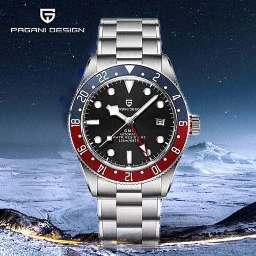 2021 New PAGANI DESIGN Men Automatic Mechanical Watch Classic GMT Watch Stainless Steel 200m Waterproof Clock Reloj Hombre 1706