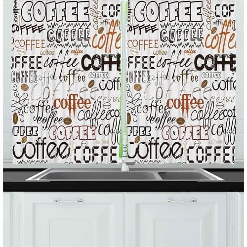 Black Brown Coffee Kitchen Curtains Coffee Letterings Morning Time Drink Aroma Traditional Typographic Print for Kitchen Cafe