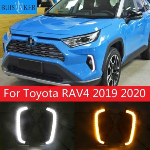 For Toyota RAV4 2019 2020 Yellow Turn Signal Function Waterproof ABS 12V Car DRL LED Daytime Running Light With Fog Lamp Hole
