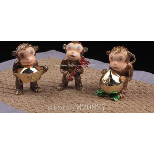 Fengshui 3 Monkeys Trinket Box Gift Home Decor Good Luck Monkey Metal Display Monkey Bejeweled Collectible Jewery Box Set of 3