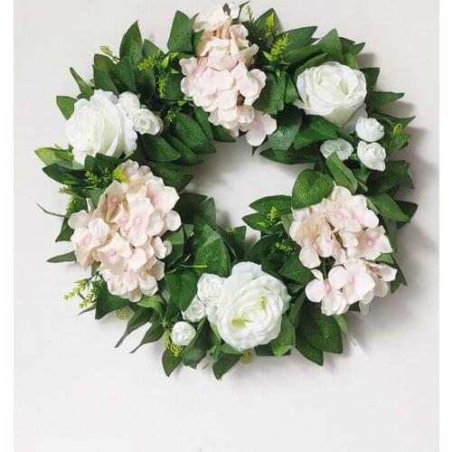 Artificial Door Wreath Champaign Gold Rose And White Hydrangea Flower Garland For Wedding Decor Home Decoration