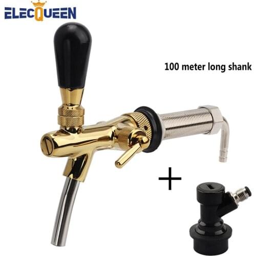 Draft Beer Faucet Tap 100mm Long Stem Brew Adjustable Flow Control ,Chrome Dispense Long Shank Combo Kit Tap + Liquid Ball Lock