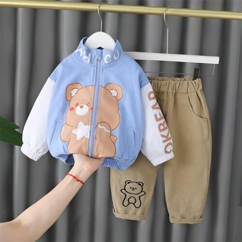 Baby Girls Boys Cartoon Coats Pants 2021 Autumn Children Casual Clothing Sets Kids Cotton Sportswear Infant Clothes Outfit