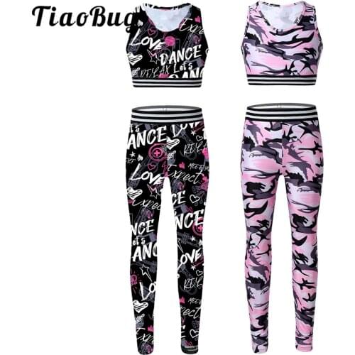 Kids Girls Leggings with Tank Crop Tops Outfits Sets for Gymnastics Sports Workout Fitness 2 Piece Dance Outfit