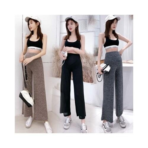 Maternity summer new Korean fashion thin section solid color comfortable knitted pregnant belly supporting wide leg pants
