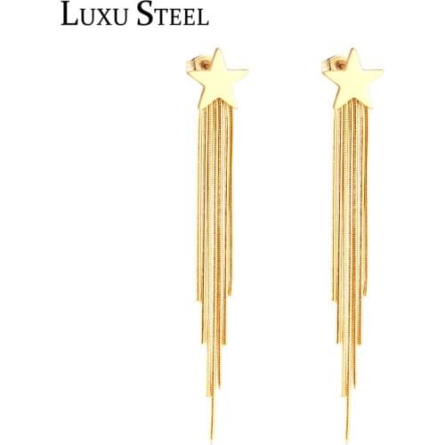 LUXUSTEEL Star Tassel Chain Drop Earrings For Women/Girl Gold Color Bohemia Jewelry Stainless Steel Earring Fashion Jewelry Gift