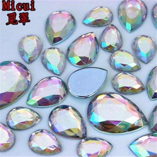 Micui 10*14/13*18/18*25mm AB Clear Crystal Drop Acrylic Rhinestones Appliques Flat Back Crystal Stones Crafts Decorations ZZ719