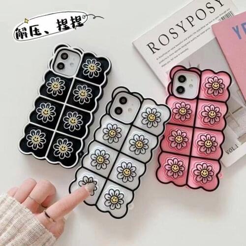 Cute 3D Sunflower Push It Bubble Relieve Stress Phone Case For IPhone 12 11 Pro Xs Max X Xr 7 8 Plus Fidget Toy Soft Cover Funda