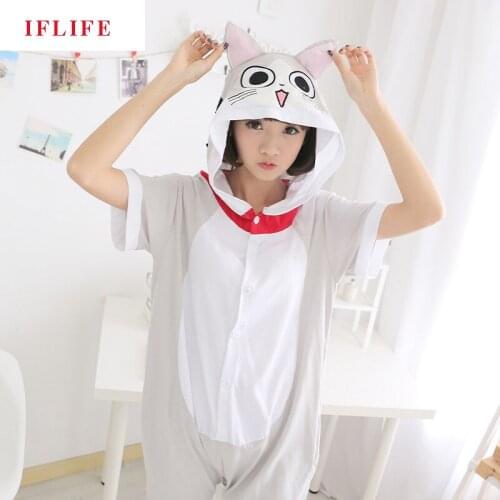 Chis Cat Sweet Home Summer Animal Cosplay Costume Onesie Short Sleeve Hoodie Adult Women Men Halloween Holiday Party Homewear