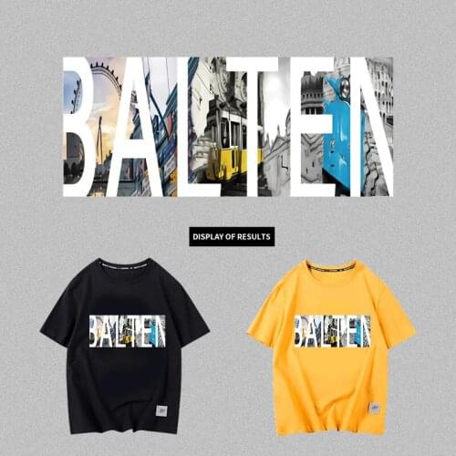 Fashion English alphabet city background landscape heat transfer sticker DIY iron pattern on T-shirt for boys Accessories