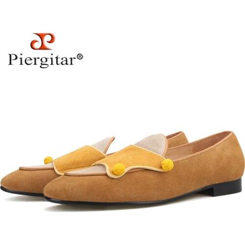 Piergitar brand handmade men cow suede loafers fashion mens casual shoes party and banquet male smoking slippers green bottom