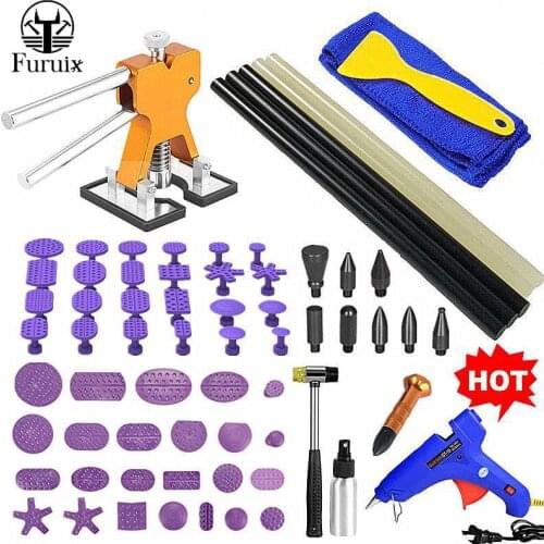 FURUIX Car Body Dent Paintless Repair Kits, Pops a Dent Bridge Dent Puller with Hot Melt Glue Gun for Auto Automobile Body