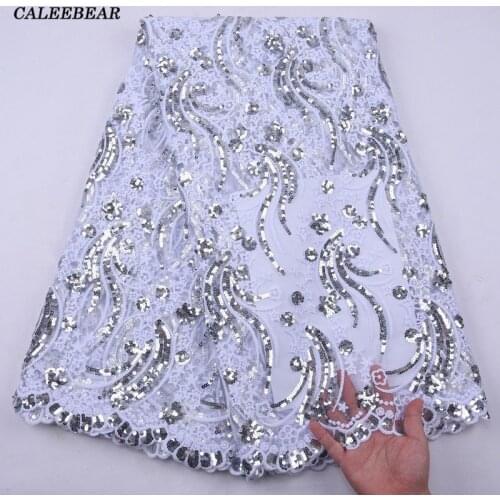 Nigerian Mesh Lace Fabric Top Selling White Sequins Lace Fabrics High Quality African French Tulle Lace Fabric For Dress S2168