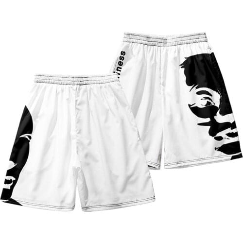New Male Running Training Quick Dry Beach Short Pants Summer Casual White Print Shorts Gyms Fitness Sportswear Shorts