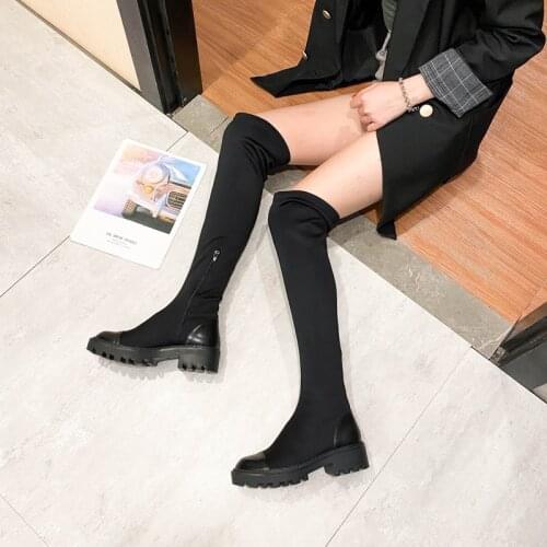 New Slim Stretch Lycra Knee High Boots Platform Winter Boots Women Long Boots Winter Shoes Women Sock Boots Over The Knee Boots