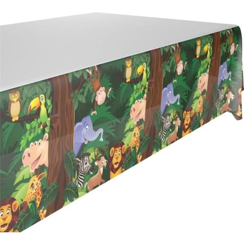 132*220cm Cartoon Jungle Animal Disposable Tablecloths for Kid Birthday Party Decoration Table Cover Tableware Party Supplies