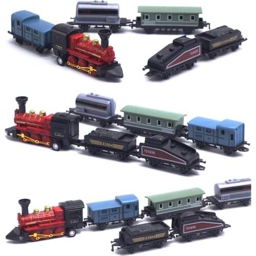 6 in 1 Diecast Steam Train Locomotive Carriage Pull Back Model Education Toy
