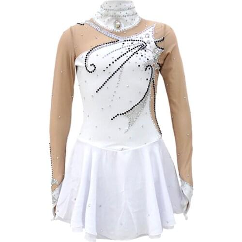 Ice Figure Skating Dress Girls Women White Performance Wear Kids Competition Skirts Rhythmic Leotards Child