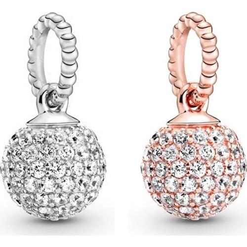 Pave Clear Crystal Ball Pendant Fit Original Pan Charms Bracelet Women CZ Sphere Beads for Jewelry Making DIY Bangle Accessories