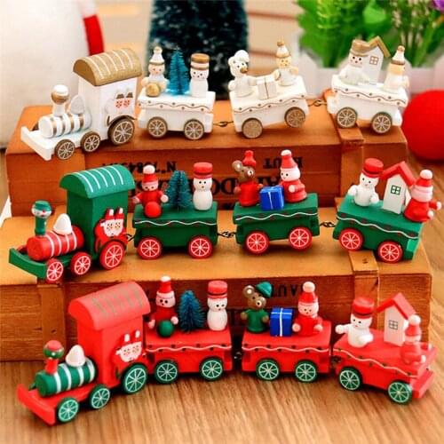 Christmas Wooden Train Ornaments Wooden Christmas Decorations for Home Xmas Decor For Gift Kid Children Truck Set