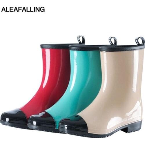 Aleafalling new rain boots waterproof mid-calf shoes woman classical rain woman water rubber shinny boots solid botas w206