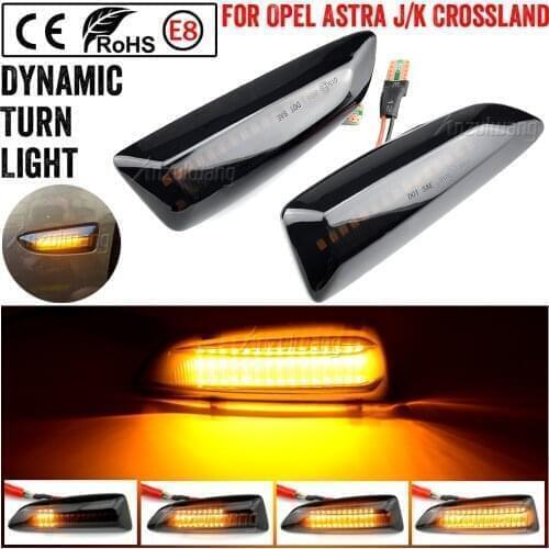 2Pcs LED Amber Dynamic Flowing Turn Signal Side Marker Light For Opel Astra J K 2015 Zafira C Insignia B Grandland X 2017