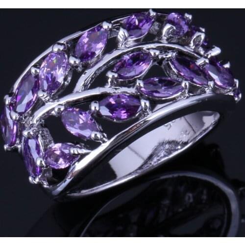 Cheerful Tree Purple Cubic Zirconia Silver Plated Ring V1062