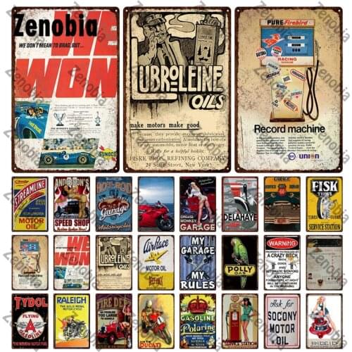 Vintage Motor Oil Metal Signs Garage Decoration My Garage My Rules Wall Art Metal Poster Wall Plaque Stickers for Garage Decor