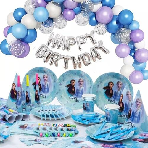 Frozen Anna and Elsa Princess blue Birthday Party Decorations kids Disposable Tableware Birthday Party Decorations Supplies