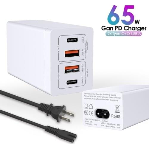 ILEPO 65w Gan Charger Type c PD3.0 QC3.0 Fast Charger For iPhone 12 Pro Max Macbook Laptop USB C Charger With 1.2M Power Cable