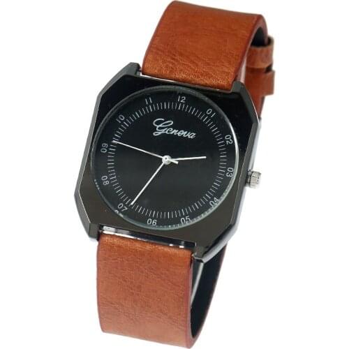 Gnova Platinum Urban Men Watch Geneva Style Outdoor Fit Top PU Leather Square Black Dial Women Fashion Quartz Wristwatch A874