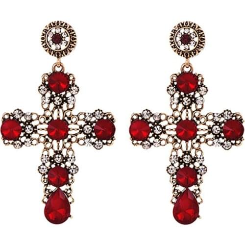 ZHINI Bohemia Classic Cross Dangle Earrings for Women Vintage 4 Colors Zircon Long Drop Earring 2019 Jewelry Party Gift brincos