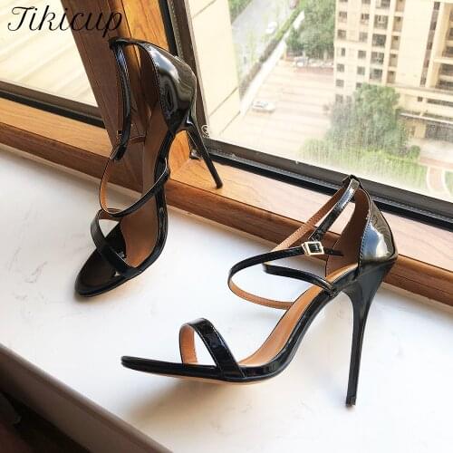 Tikicup Unisex Ankle Strap Open Toe High Heels Drag Queen Crossdresser Sandals Summe 13cm Stiletto Shoes Plus Size 12 13 14 15