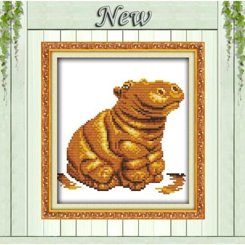 Gold statuette (hippo) decor mascot Sets embroidery Counted Print on canvas DMC 11CT 14CT Cross Stitch Needlework kits paintings