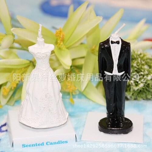 10pcs romantic wedding dress & bridegroom suit molding candle Creative smokeless cake candle party decoration with Gift Box