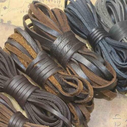 2 Meters Vintage Black/Brown Wide Genuine Leather Cords 2 3 4 5 6 8 10 15 20mm Flat Handmade Leather Rope DIY Jewelry Making