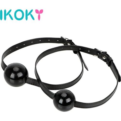 IKOKY Silicone Ball Gag Leather Open Mouth Gag SM Slave Oral Fixation Stuffed Adult Game Sex Products Sex Toys for Couple