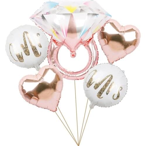 6pcs wedding love rose gold diamond ring Mylar foil Balloons bride to be Party Decorations Kit Valentines Day Balon mariage toy