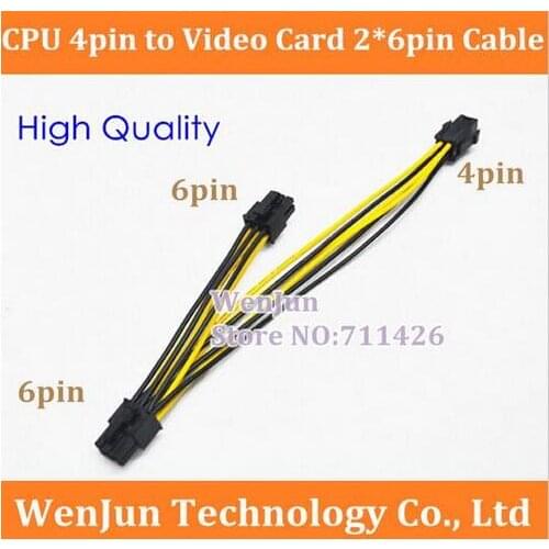 Free Shipping CPU 4Pin to PCI Express PCI-E Dual 6Pin Power Supply Cable 4-pin to 2*6-pin connector 18AWG wire High Quality
