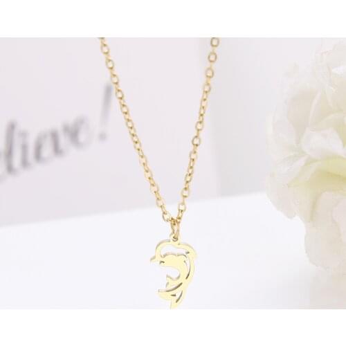 DOTIFI Stainless Steel For Women Necklace Hollow Dolphin Pendant Animal Gold And Silver Color Necklace Jewelry
