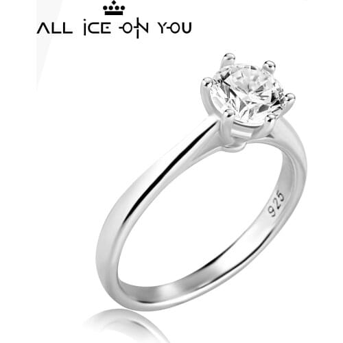 Classical Real Gold Plated Luxury 925 Sterling Silver 1CT D Color Moissanite VVS1 Jewelry Wedding Diamond 6 Claw Ring Women Gift