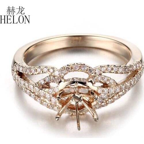 HELON Solid 10K Yellow Gold Natural Diamonds Wedding Anniversary Semi Mount Ring Classic Fine Jewelry Fit Round Cut 6-6.5mm